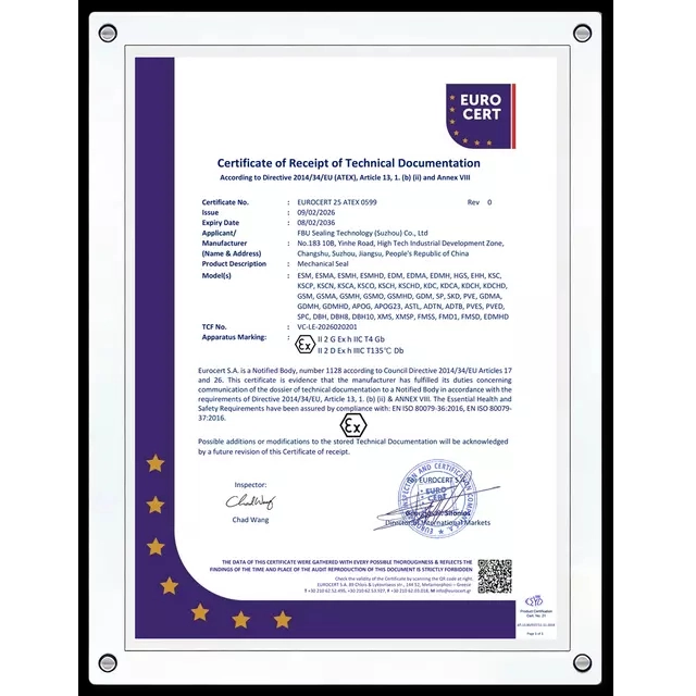 FBU Sealing Technology (Suzhou) Obtains ATEX Certification